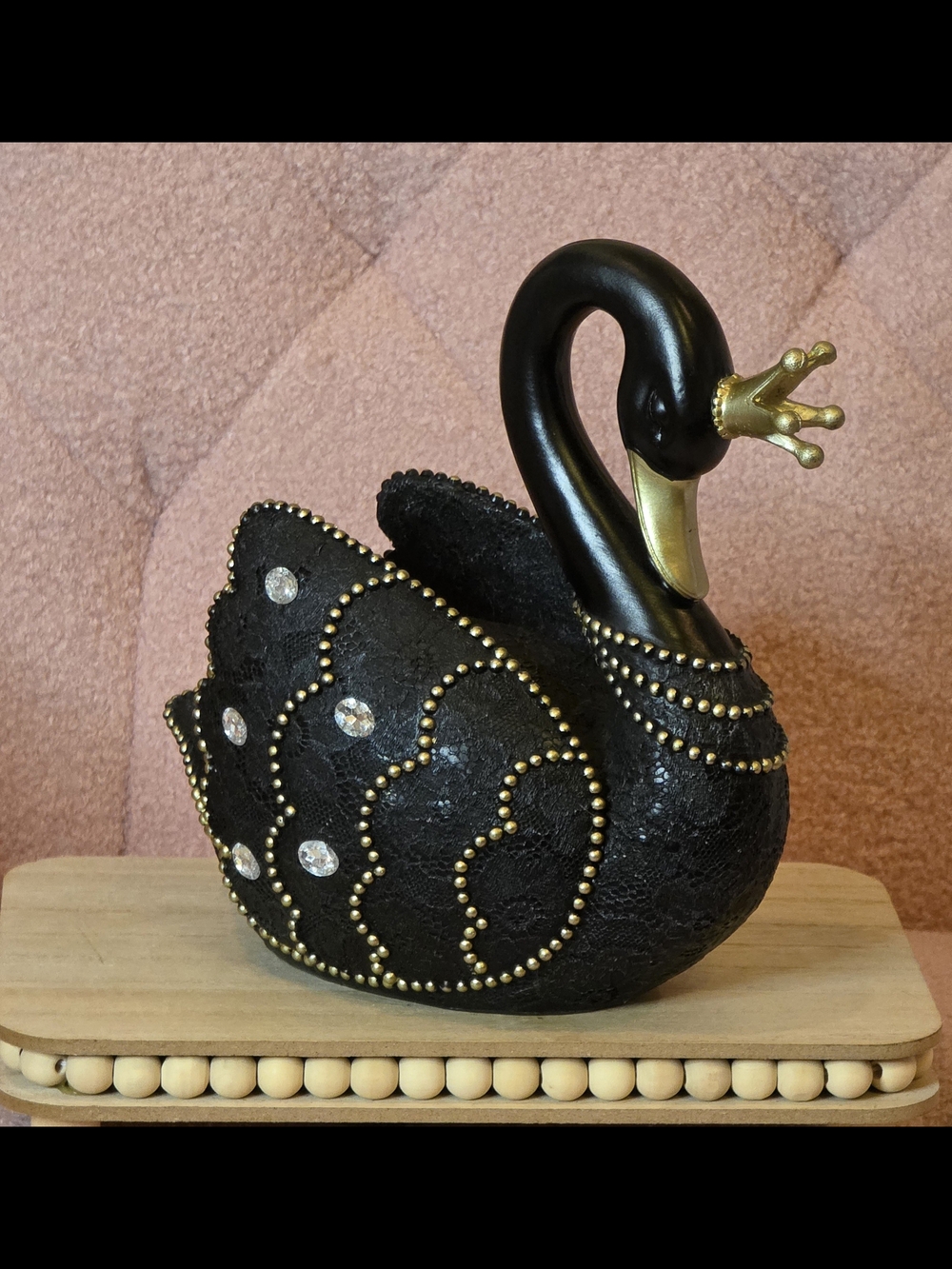 Black and Gold Swan Accent Figurine with Crown